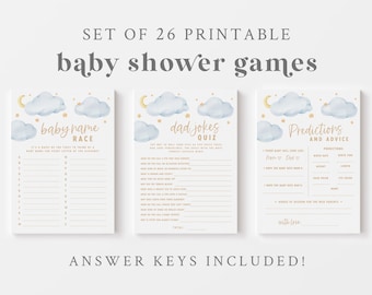 Blue Twinkle Twinkle Little Star Baby Shower Game Bundle - 26 Printable Games & Activities - Over the Moon Baby Shower Games - Star Theme
