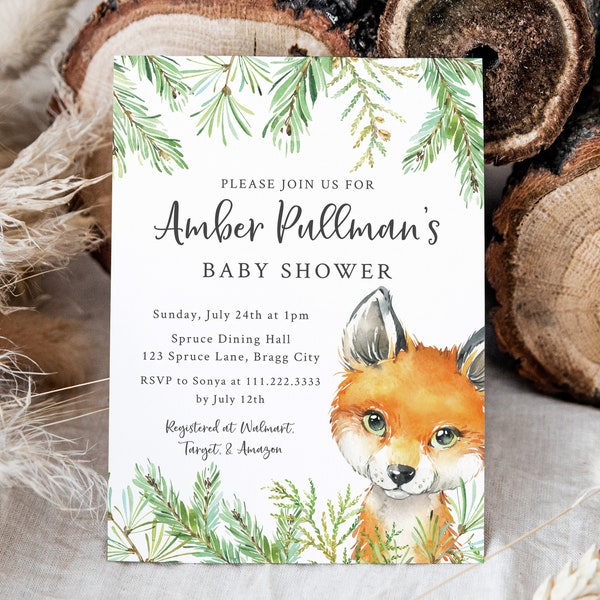 Fox Baby Shower Invitation - Woodland Animals Baby Shower Invite - Forest Friends Party Invitation - Boy Baby Shower Digital Invitation
