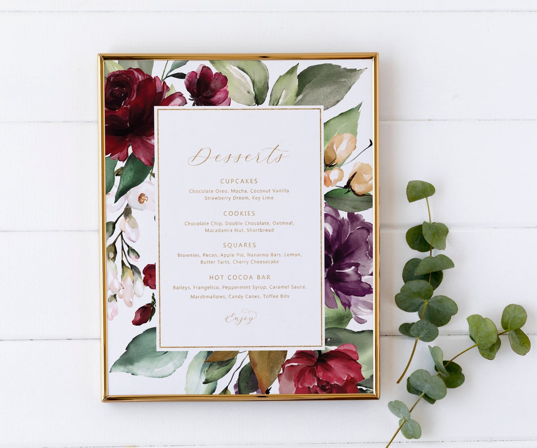 Dessert Menu Sign Dessert Table Menu Printable Desserts Etsy