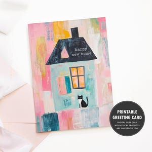Cartão de boas-vindas para um novo lar | Cartão de boas-vindas para imprimir | Cartão de felicitações para o primeiro lar | Cartão abstrato pastel para uma nova casa | Cartão de parabéns