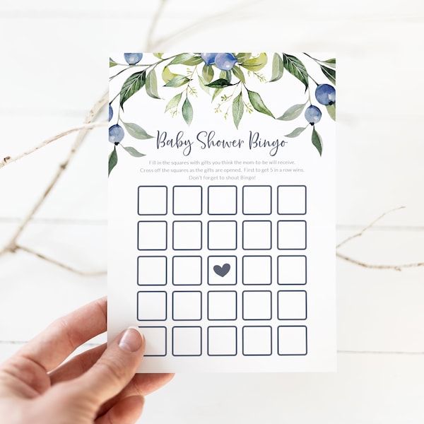 Baby Shower Gift Opening Bingo Game Card - Blueberry Theme - Blueberry Baby Shower Printable Activity - Gift Bingo Game Card - Berry Cute