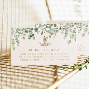 Livres imprimables pour cartes de naissance - hors-texte de demande de livre pour baby shower de lapin - encart de livre de baby shower de Pâques - apportez un livre au lieu d'une carte