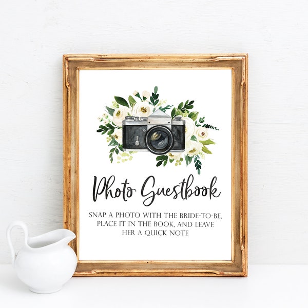 Bridal Shower Photo Guestbook Sign - Camera Guest Book Sign - Guest Book Alternatives - Greenery Bridal Shower Signage - Picture Guestbook