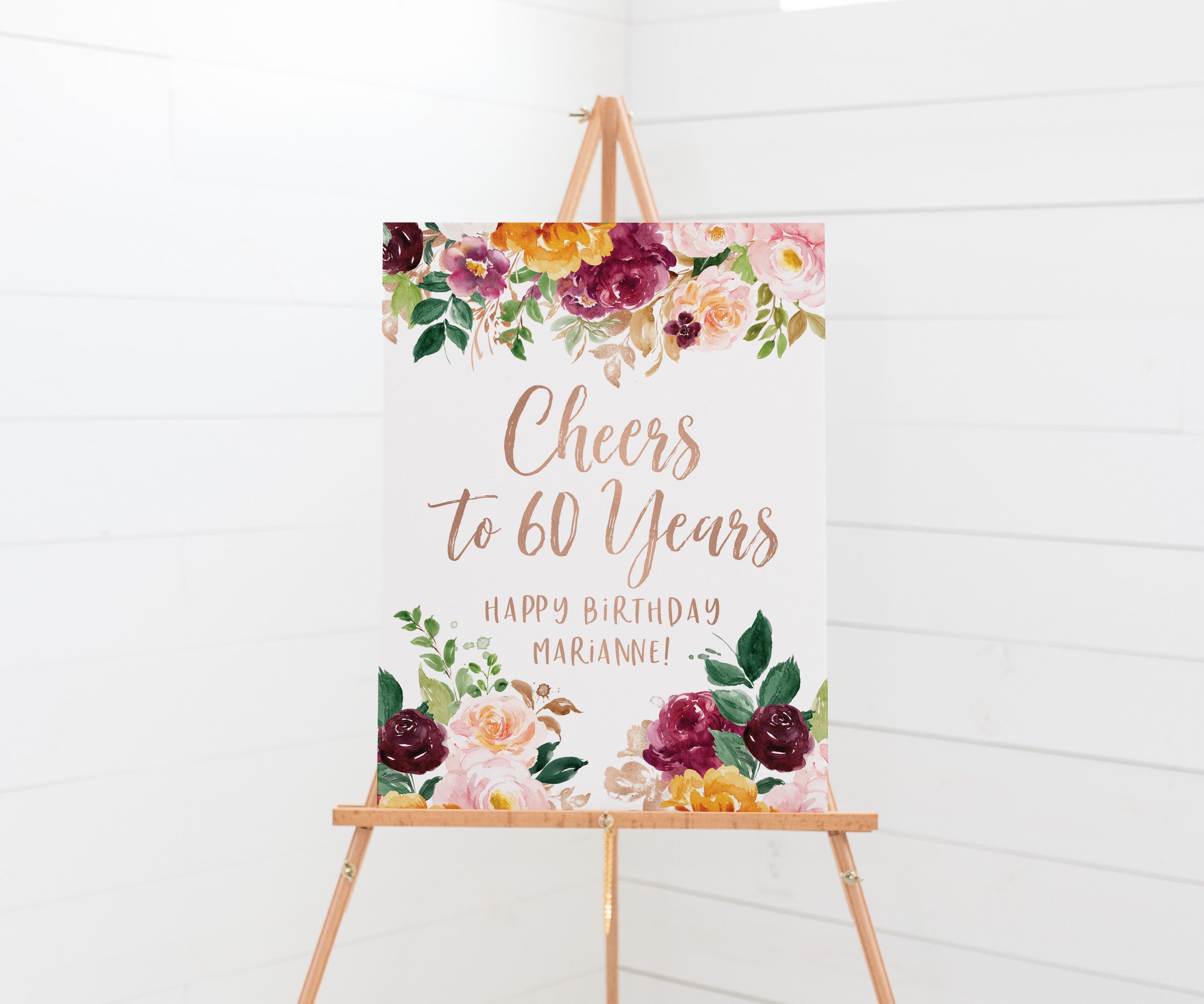 60 Birthday Sign - Cheers to 60 Years - Custom Birthday Welcome Sign - Mom Birthday Party Decor - Rose Gold Birthday Decor - 60th Banner