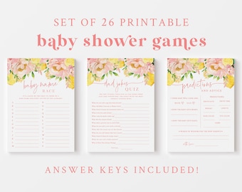 Lemonade Baby Shower Game Bundle - 26 Printable Games & Activities - Lemon Themed Baby Shower Games Package - Pink and Yellow Baby Shower