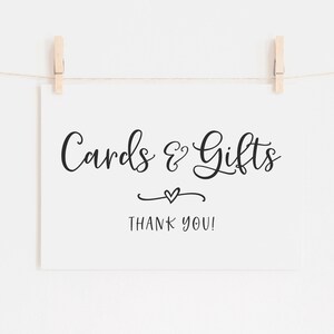 Placa de festa para impressão - Placa de cartões e presentes - Placa de estação de presentes - Decoração de mesa de presentes - Placa de festa em preto e branco - Placa de casamento para impressão