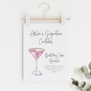 Birthday Signature Drink Sign - Birthday Cocktail Printable Sign - Watercolor Cocktail Party Sign - Adult Birthday Party Decorations