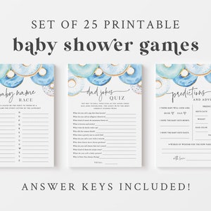 Blue Donut Baby Shower Game Bundle - Set of 25 Printable Games - Donuts & Diapers Baby Shower Games - Sprinkled With Love - Baby Sprinkle