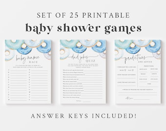 Blue Donut Baby Shower Game Bundle - Set of 25 Printable Games - Donuts & Diapers Baby Shower Games - Sprinkled With Love - Baby Sprinkle
