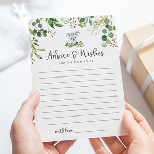 Tarjetas de consejos y deseos para baby shower de koalas: tarjetas de consejos imprimibles: baby shower de animales australianos: consejos para la futura mamá: tema de koalas