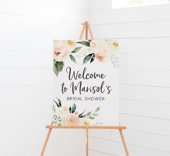 Custom Printable Easel Welcome Sign Blush Bridal Shower Decorations Blush,  Ivory and Green Bridal Shower Decor Custom Welcome Poster 