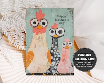 carte de fête des mères poulet | Carte de voeux imprimable | Carte de fête des mères étrange | Carte drôle pour maman | Carte originale | Cadeau sur le thème du poulet