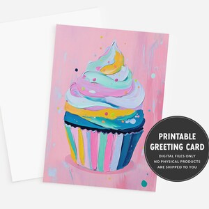 Carte d'anniversaire vierge imprimable | de joyeux anniversaire de petit gâteau | Téléchargement de carte de voeux | de gâteau d'anniversaire | Cadeau pour elle | Anniversaire rose