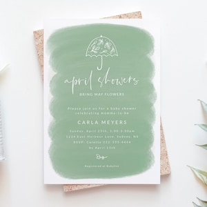 Spring Gender Neutral Baby Shower Invitation - April Showers Baby Shower Theme Digital Invite - Umbrella Themed Baby Shower Printable Invite