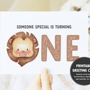 Lion premier anniversaire carte - carte imprimable 5 x 7 - carte d'anniversaire pour un an - petite carte Lion - 1er carte d'anniversaire - cadeau d'anniversaire Lion