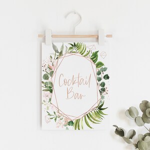 Cocktail Bar Sign - Geometric Greenery Bridal Shower - Drink Cart Sign - Rose Gold and Greenery Decorations - Bridal Shower Cocktails Sign