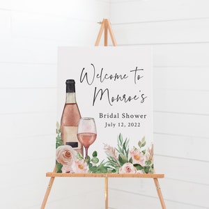 Rose Soiree Bridal Shower Welcome Sign - Rose Wine Themed Bridal Shower Welcome Poster - Printable Sign - Rose All Day Bridal Shower Decor