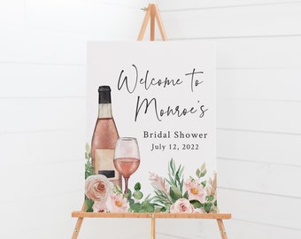 Rose Soiree Bridal Shower Welcome Sign - Rose Wine Themed Bridal Shower Welcome Poster - Printable Sign - Rose All Day Bridal Shower Decor