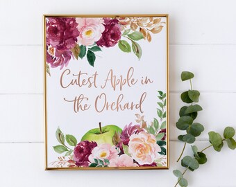 La manzana más linda del huerto - Decoraciones de otoño para baby shower con manzanas - Letrero para baby shower de niña con temática de otoño - Letrero para baby shower con la manzana de nuestros ojos