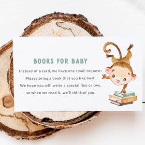 Apenboeken voor babykaarten - afdrukbare boeken voor babyinzetstukken - babyshower met boekthema - verhalenboek dieren - aanvraagkaarten babybibliotheek