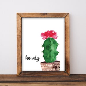 Kaktus Kunst - Howdy - Aquarell Kaktus - Kaktus Dekor - Boho Dekor - Willkommensschild - Kaktus Druck - Sofortiger Download Kunst - 8x10 Druck