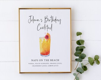 Funny Birthday Party Decor - Signature Drink for Birthday Party - Watercolor Cocktail Sign - Birthday Cocktail Printable - 50th Birthday