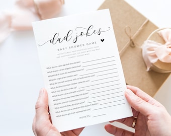 Dad Jokes Baby Shower Game - Dad Jokes Trivia Game Printable - Baby Shower Dad Game - Coed Baby Shower Game - Modern Black and White Game