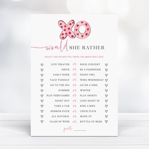 Would She Rather Bride Quiz - Valentine's Day Wedding Shower - Printable 5x7 Game - Bride Trivia - Who Knows the Bride Best - Kiss the Miss