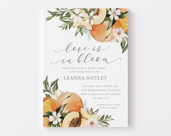 Spring Bridal Shower Invitation - Peach Bridal Shower Invite - Love is in Bloom Bridal Shower Printable Invitation - Pretty as a Peach Theme