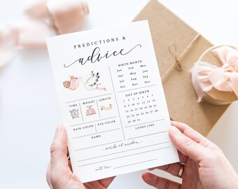 Baby Predictions Card for Girl - Baby Shower Predictions and Advice Printable - Baby Girl Predictions Game - Baby Shower Advice Cards