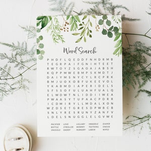 Baby Shower Word Search - Eucalyptus Themed Baby Shower Game Download - Greenery Baby Shower Word Game - Gender Neutral Baby Shower Games
