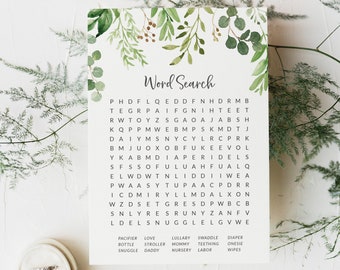 Baby Shower Word Search - Eucalyptus Themed Baby Shower Game Download - Greenery Baby Shower Word Game - Gender Neutral Baby Shower Games