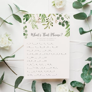 Baby Shower Guess the Phrase Game - Printable Gender Neutral Baby Shower Activity - Guess the Saying Game - Rustic Greenery Baby Shower Game