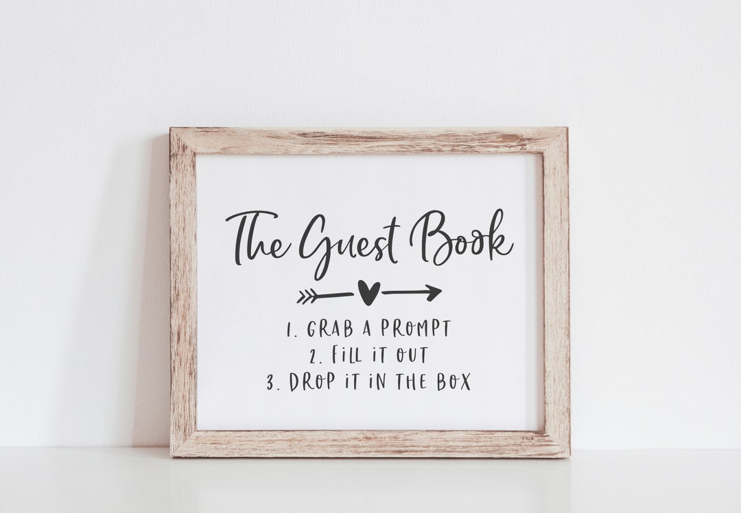Wedding Guest Book Prompt Sign Guest Book Note Sign Black and White