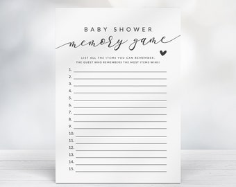 Baby Shower Memory Game Card - Baby Item Memory Game Printable - Modern Black and White Baby Shower Game - Gender Neutral Baby Shower Game