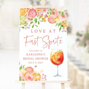 Love at First Spritz Bridal Shower Welcome Sign - Printable Welcome Poster - Citrus Aperol Spritz Bridal Shower - Pink & Orange Citrus Theme