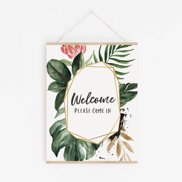 Welcome, Please Come In Sign - Tropical Welcome Sign - Tropical Party Decorations - Front Door Welcome Sign for Party - Birthday Party Signs