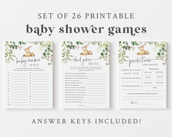 Oh Deer Baby Shower Game Bundle - 26 Printable Games & Activities - Woodland Deer Baby Shower Game Package - Gender Neutral Deer Theme