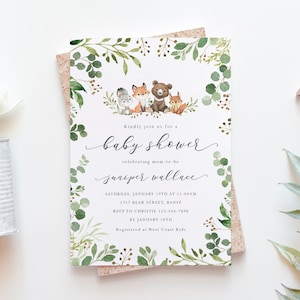 Greenery Woodland Baby Shower Invitation - Gender Neutral Forest Friends Baby Shower Invite - Printable Woodland Animals Party Invitation