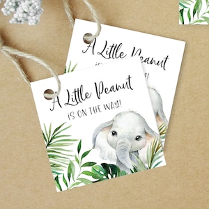 Elephant Baby Shower Favor Tags - Elephant Favors - A Little Peanut is on the Way - Elephant Party Decorations - Little Peanut Favor Labels