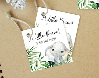 Elephant Baby Shower Favor Tags - Elephant Favors - A Little Peanut is on the Way - Elephant Party Decorations - Little Peanut Favor Labels