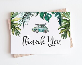 Wydrukuj Kartkę z podziękowaniami - Baby Shower w stylu surfingu - Pobierz Kartkę z podziękowaniami na Baby Shower na plaży - Tropikalna kartka z podziękowaniami na Baby Shower