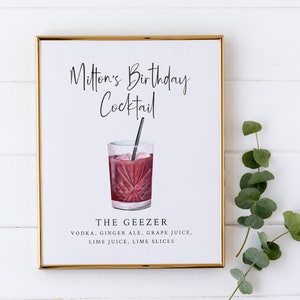 70th Birthday Party Sign - Signature Cocktail for Birthday - Funny Milestone Birthday Decorations - 70th Party Decorations - Printable Sign