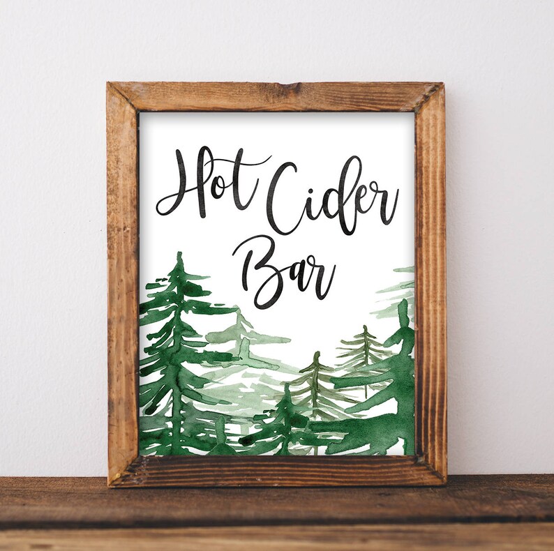 Hot Cider Sign Apple Cider Bar Sign Hot Apple Cider Sign Winter Wedding Sign Christmas Party Printable Holiday Party Sign Cider image 2