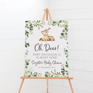 Oh Deer Baby Shower Welcome Sign - Woodland Animals Baby Shower Decor - Gender Neutral Shower Decorations - Greenery Baby Shower Signage