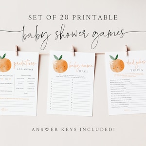 Orange Citrus Themed Baby Shower Games Bundle - Set of 20 Printable Games - Cutie Baby Shower Activities - Dad Jokes - Baby Predictions