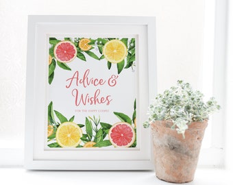 Advice and Wishes Sign - Main Squeeze Bridal Shower Decor - Bridal Shower Advice - Summer Citrus Bridal Shower Decoration - Citrus Party