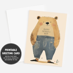 carte de fête des pères de papa ours | Carte de voeux imprimable pour la fête des pères | Carte drôle mignonne pour papa | ours en peluche | Papa Bod | Papa Pantalon