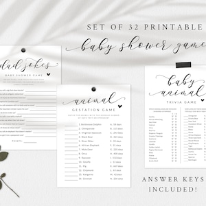Baby Shower Games Bundle - Set of 32 Printable Baby Shower Games and Activities - Black and White Minimalist Baby Shower Games Package
