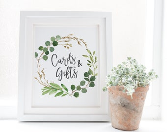 Karten und Geschenke Schild – Gender Neutral Baby Shower Dekorationen – Geschenk Tischschild – Greenery Dekorationen – Botanische Babyparty – Karten Schild